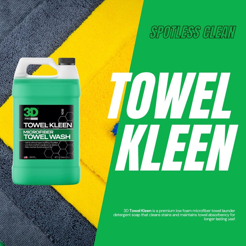 3D Towel Kleen Concentrated Microfiber Towel Detergent - Deep Cleans, Restores & Maintains Car Wash Towel Life - Low Foam, No Residue Premium Laundry Soap 1 Gallon - Image 3